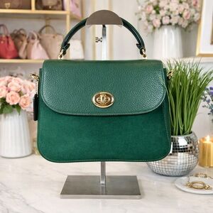 Coach Marlie Suede Emerald‎ Hunter Green Satchel Hand Shoulder Crossbody Bag